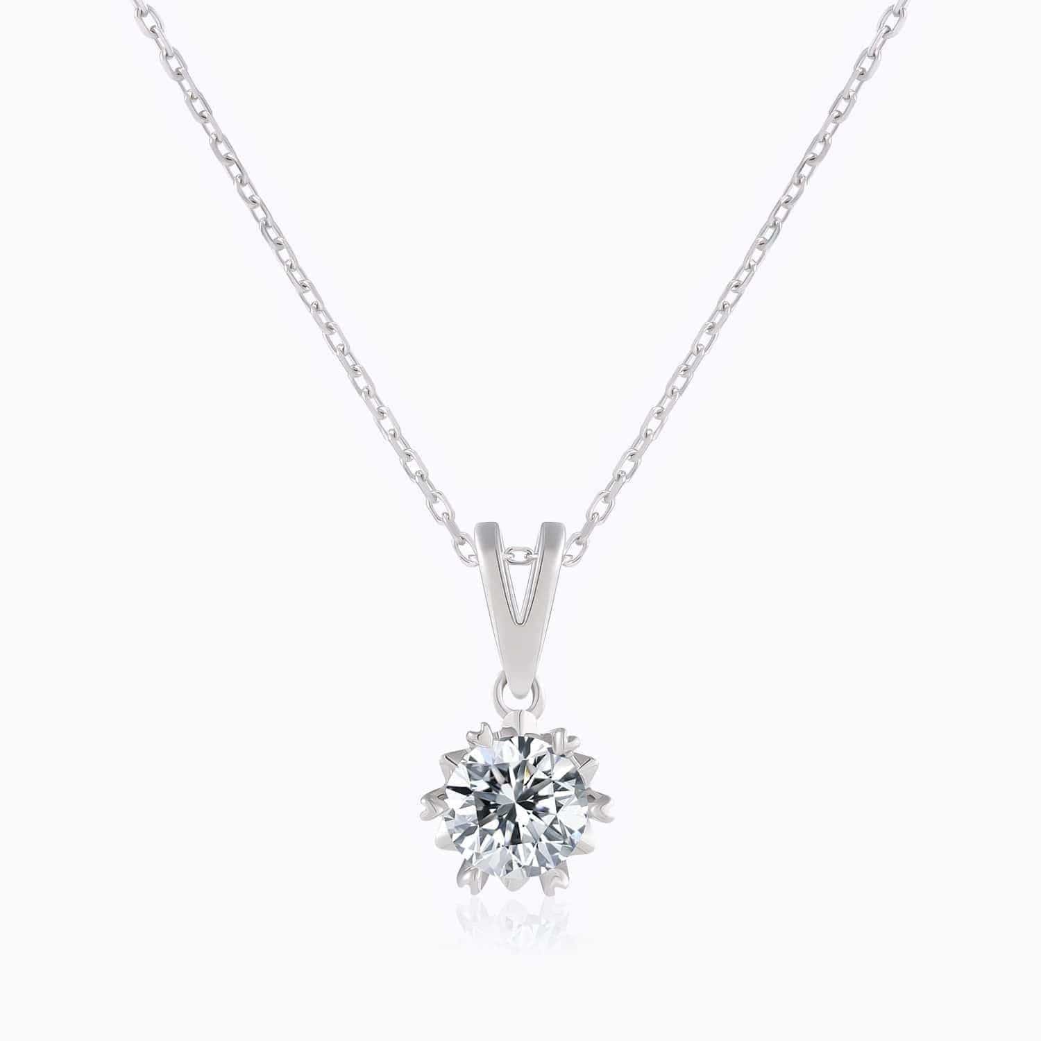 Moissanite Necklace With Round Solitaire Brilliant Cut Pendant Sterling Silver 1 Carat