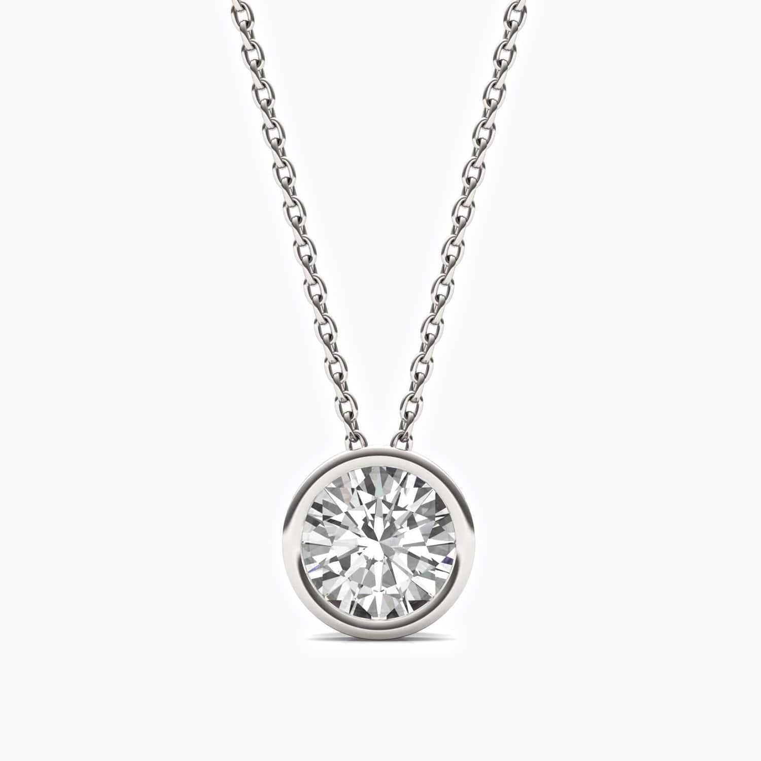 Moissanite Necklace With Bezel Set Round Solitaire Pendant Sterling Silver 1 Carat