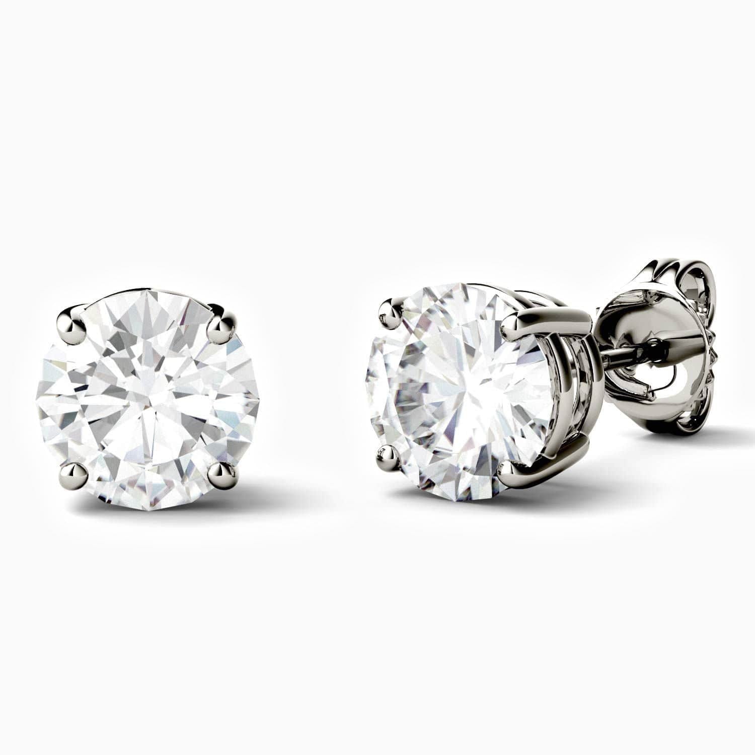 Moissanite Stud Earrings With Four Prong Round Solitaire Stone 1 Carat