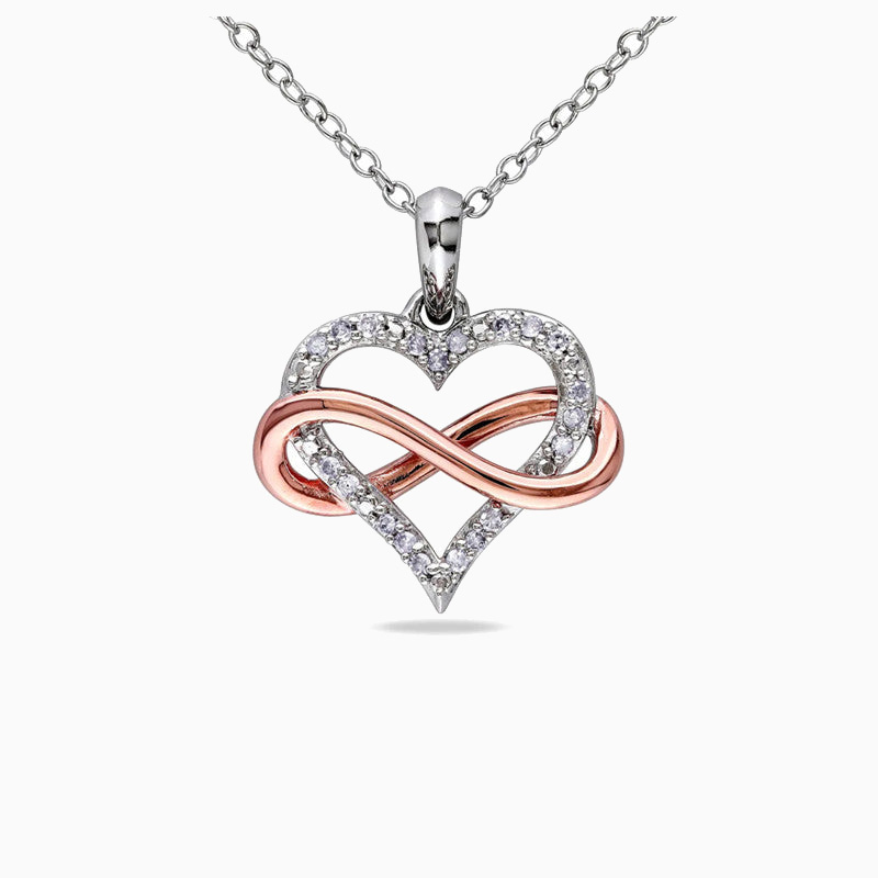 White and Rose Plated Sterling Silver Moissanite Infinity Heart Necklace