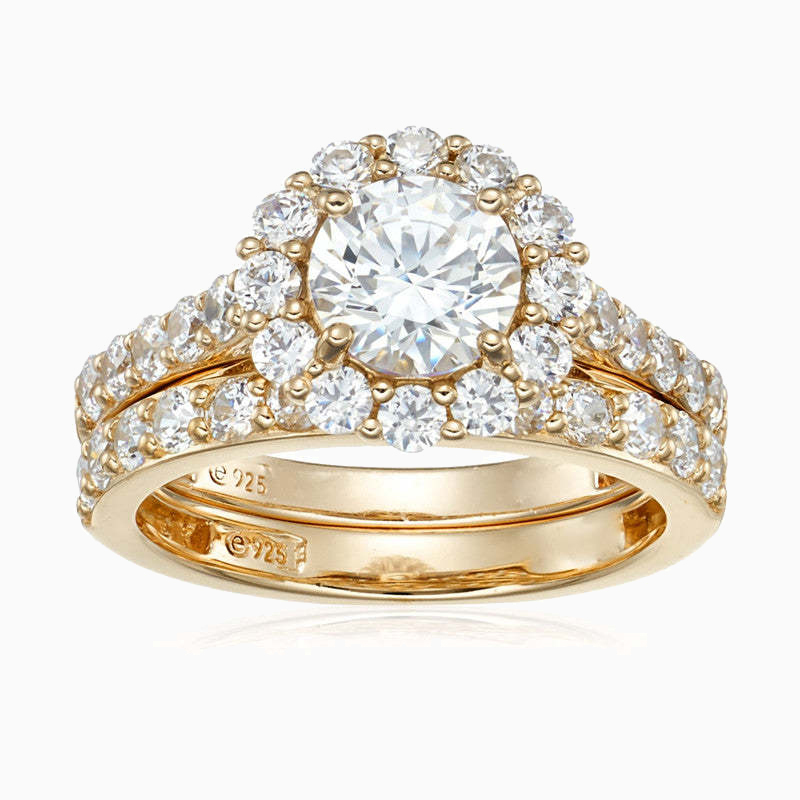 Yellow Gold Promise Wedding Moissanite Bridal Set Round-Cut Engagement Ring