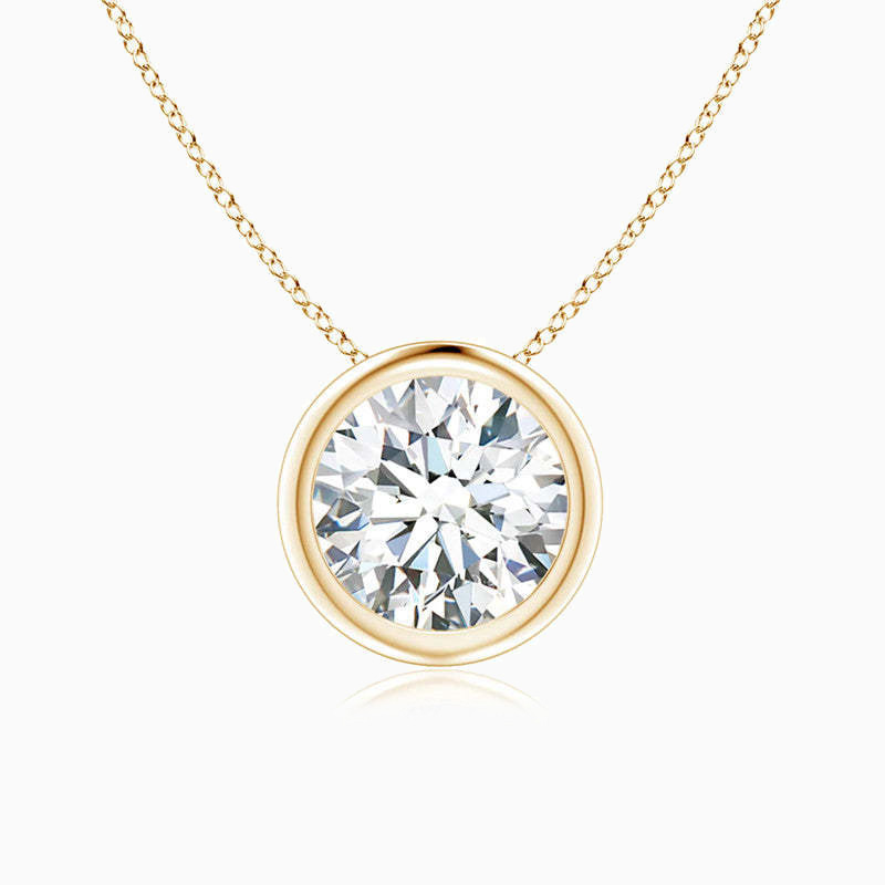 Yellow/Rose Gold Plated Round Moissanite With Bezel Set Solitaire Pendant Necklace