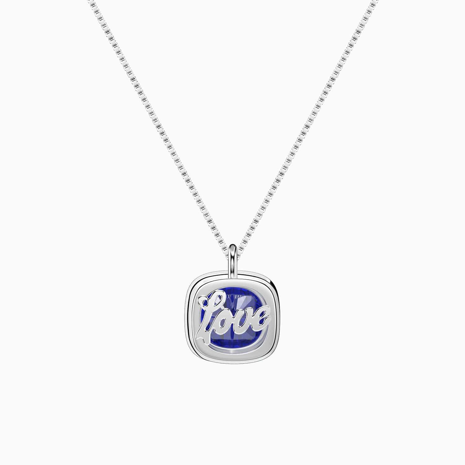Special Gift Design Sapphire Pendant With Word Love Necklace Sterling Silver