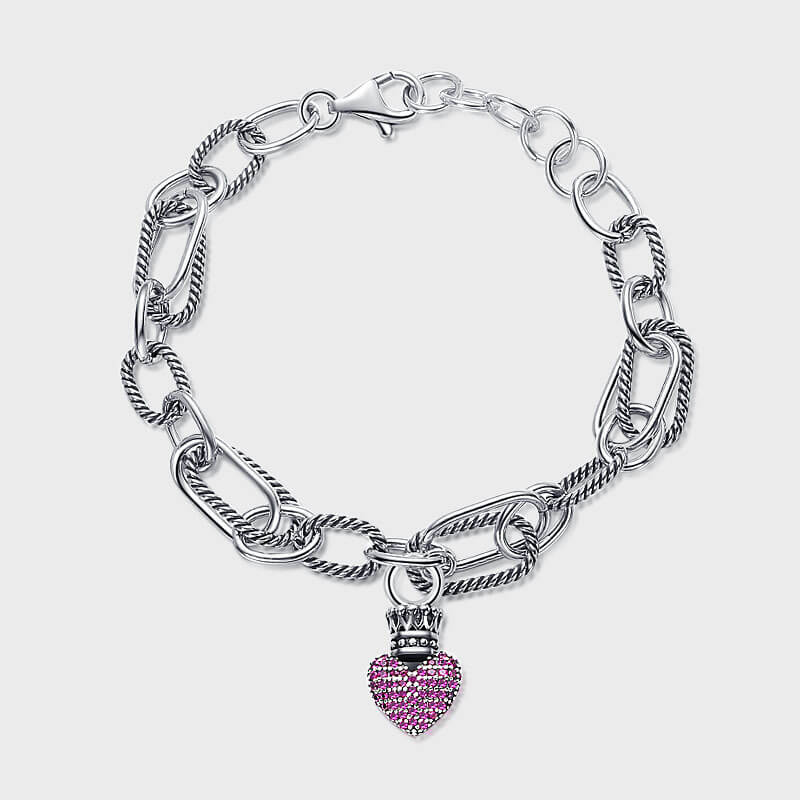 S925 Heart Crown Patchwork Bracelet-MARDAZA