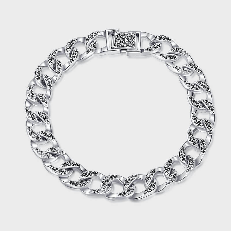 S925 Tang Grass Flower Relief Engraved Bracelet-MARDAZA