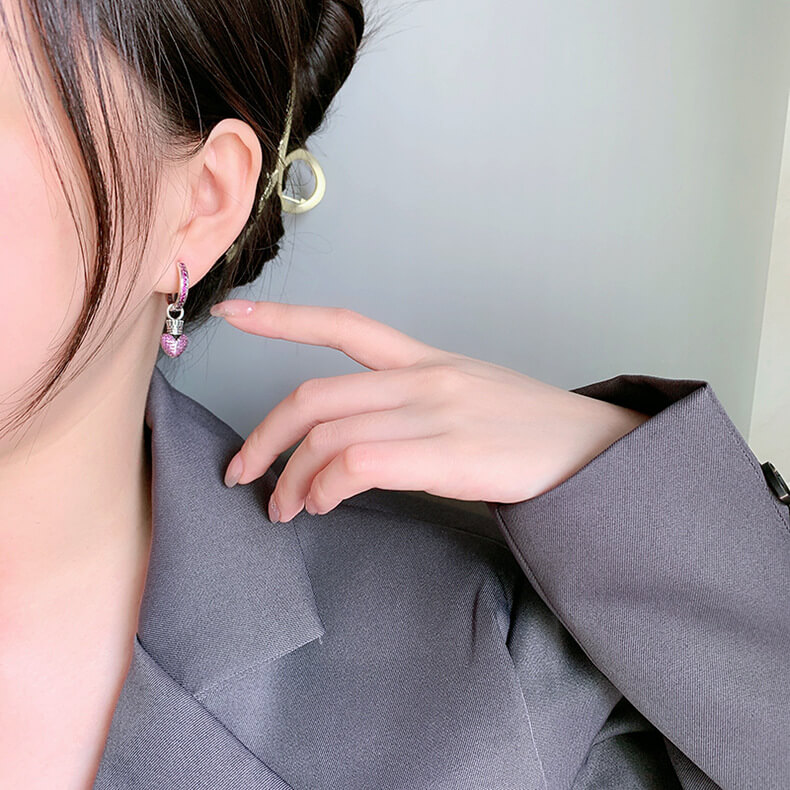 S925 Cross Heart Asymmetric Earrings-MARDAZA