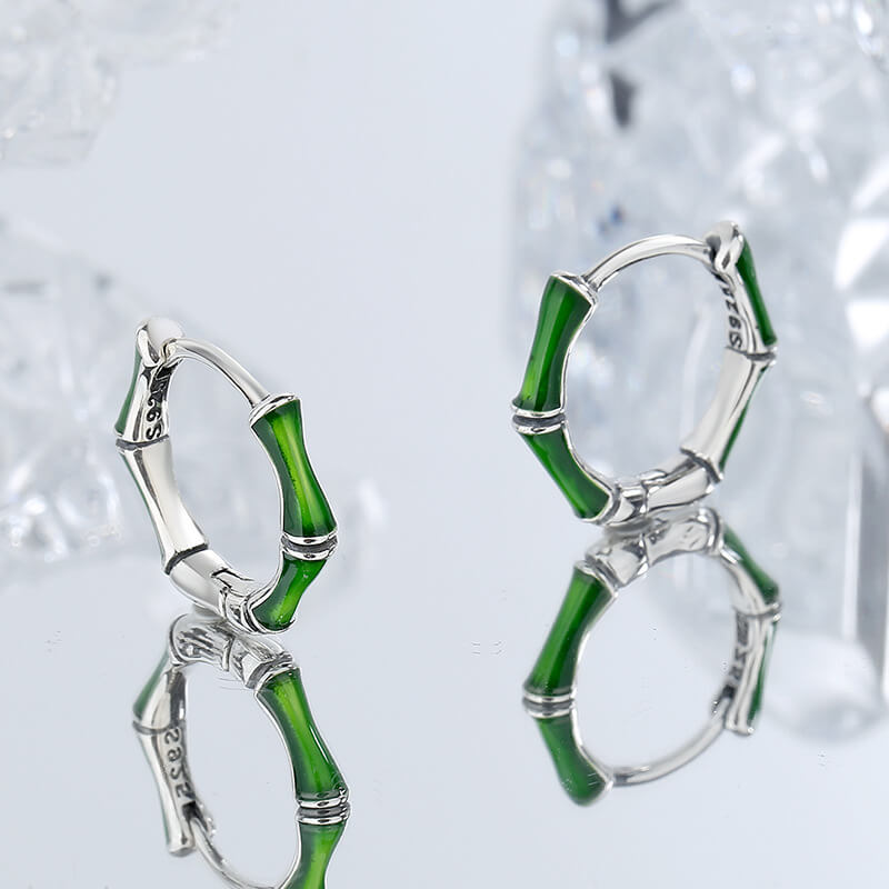 S925 Green Bamboo Earrings -MARDAZA