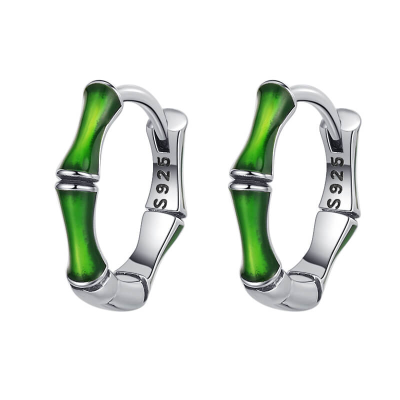S925 Green Bamboo Earrings 