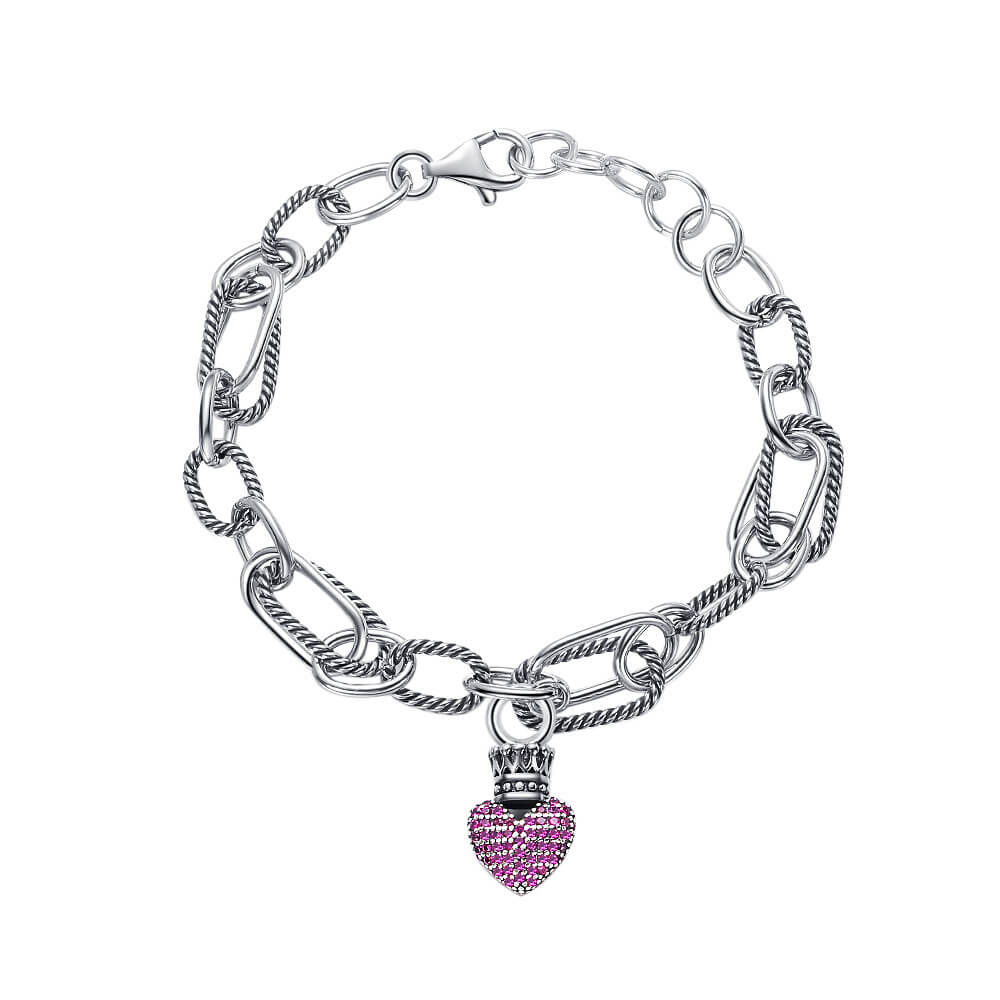S925 Heart Crown Patchwork Chain Bracelet