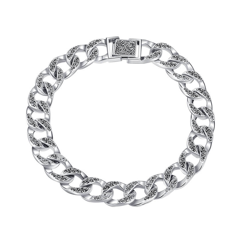 S925 Tang Grass Flower Relief Engraved Bracelet-MARDAZA