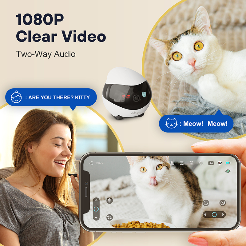 Enabot EBO Air Home Security Pet Camera, 2 Way Talk, Night Vison, Wireless  APP Remote Control Indoor Security Camera, Movable Rechargeable Cam for