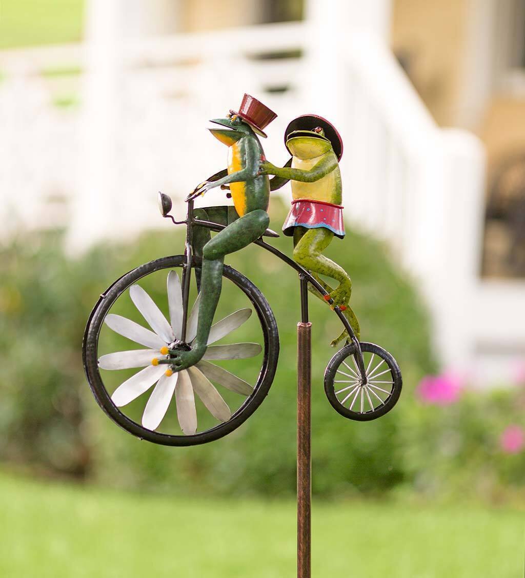 Bicycling Frogs Metal Wind Spinner