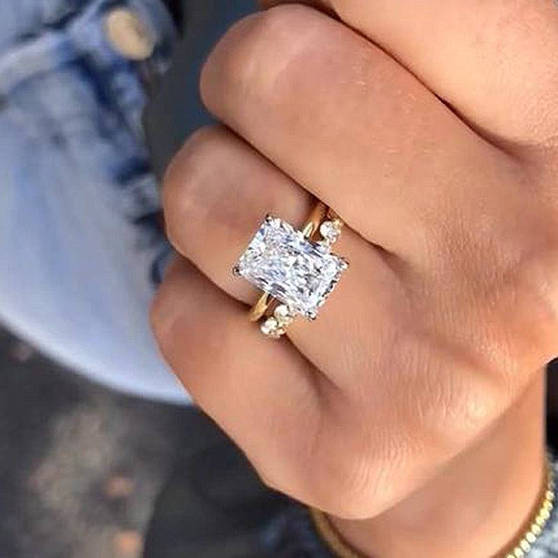 Stunning Yellow Gold Radiant Cut Wedding Ring Set For Women In Sterling Silver