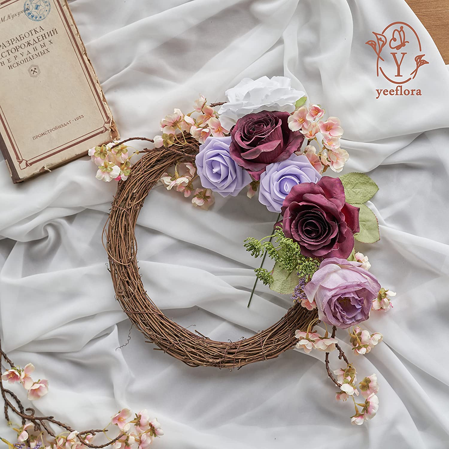 YEEFLORA Artificial Flowers, Purple&White