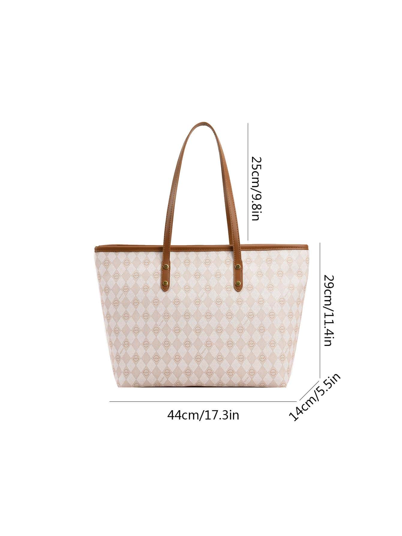 Geometric Pattern Shoulder Tote Bag Contrast Binding PU Elegant