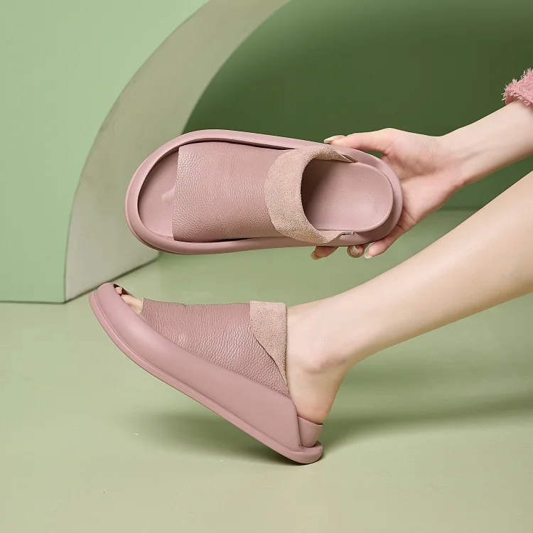 Women's Italian Leather Platform Slippers