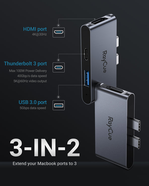 RayCue ExpandPro Duo Mini 3-in-2 USB-C Hub for MacBook Pro & Air
