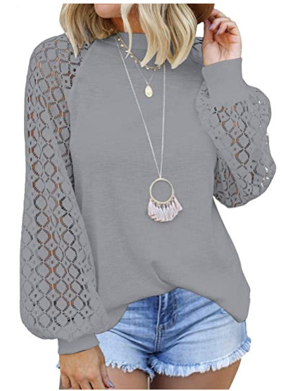 Women’s Long Sleeve Tops Lace Casual Loose Blouses T Shirts