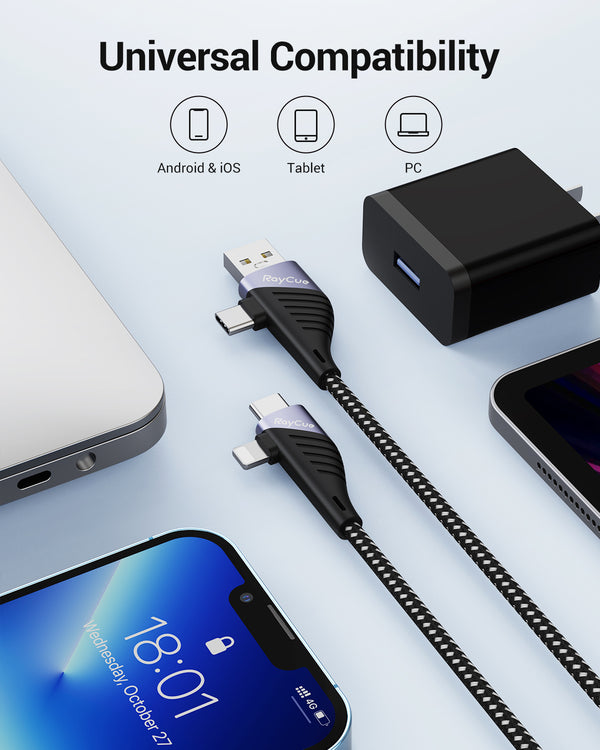 RayCue BlitzLink Omni 1.2M Braided Multifunctional 4-in-1 Chrage&Sync Cable