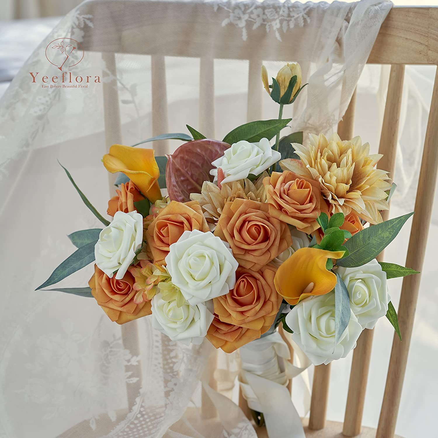 YEEFLORA Artificial Flowers, 25 Pieces Realistic Artificial Roses