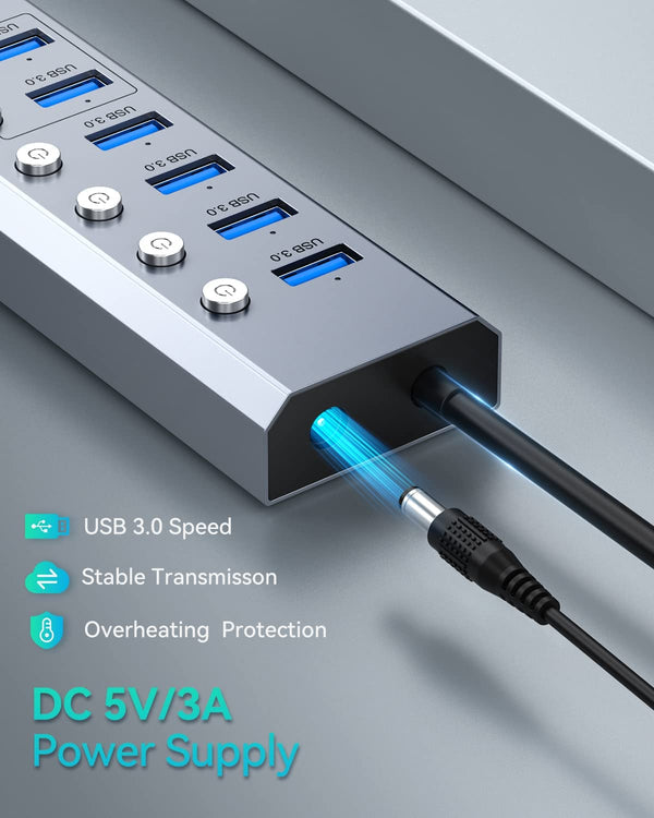 RayCue ExpandPro Prima 8-in-1 Powered USB Hub for USB-A Laptop and Computer