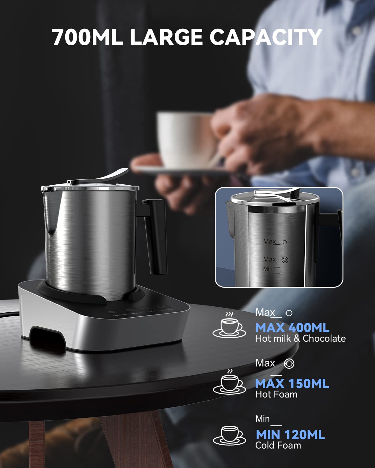 Wamife Montalatte Elettrico 550W, Montalatte Automatici 400ML con Frus