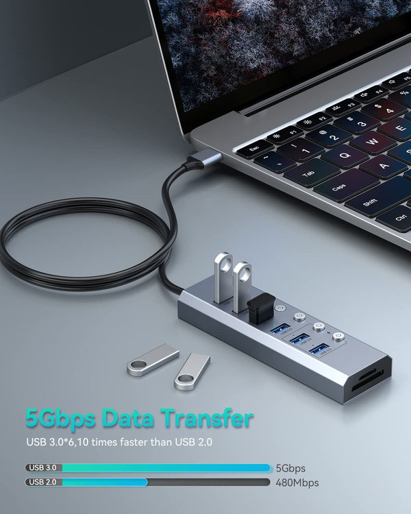 RayCue ExpandPro Prima 8-in-1 Powered USB Hub for USB-A Laptop and Computer