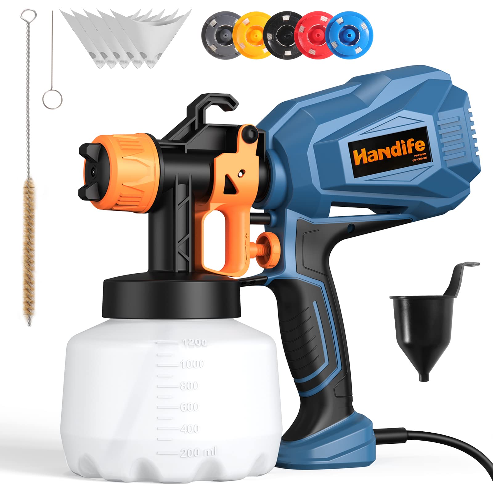 Paint Sprayer,Handife1200ml HVLP Electric Spray Gun with 5 Nozzles, 3 