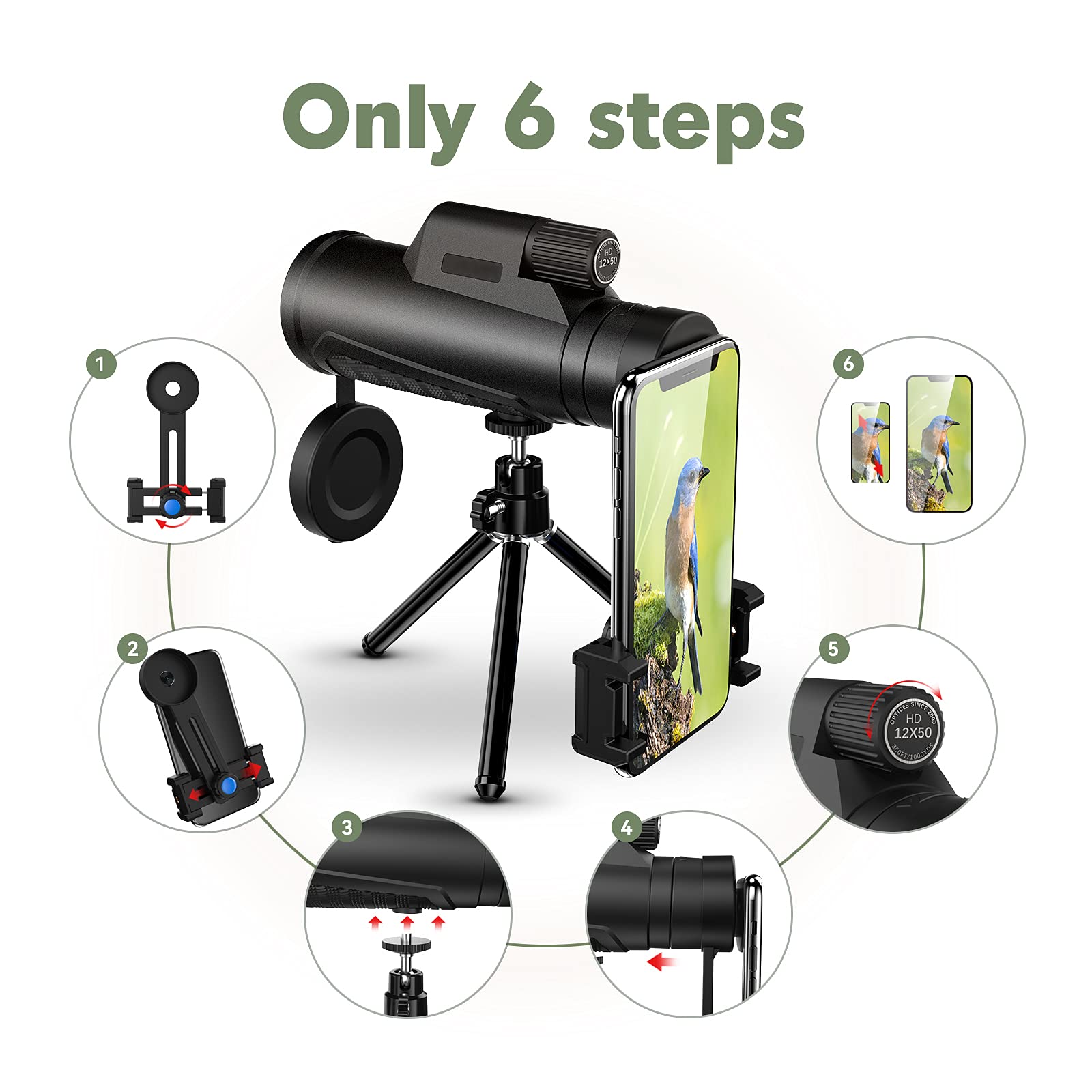 Monocular Telescope, 12x50 HD High Power Monocular for Adults with nig