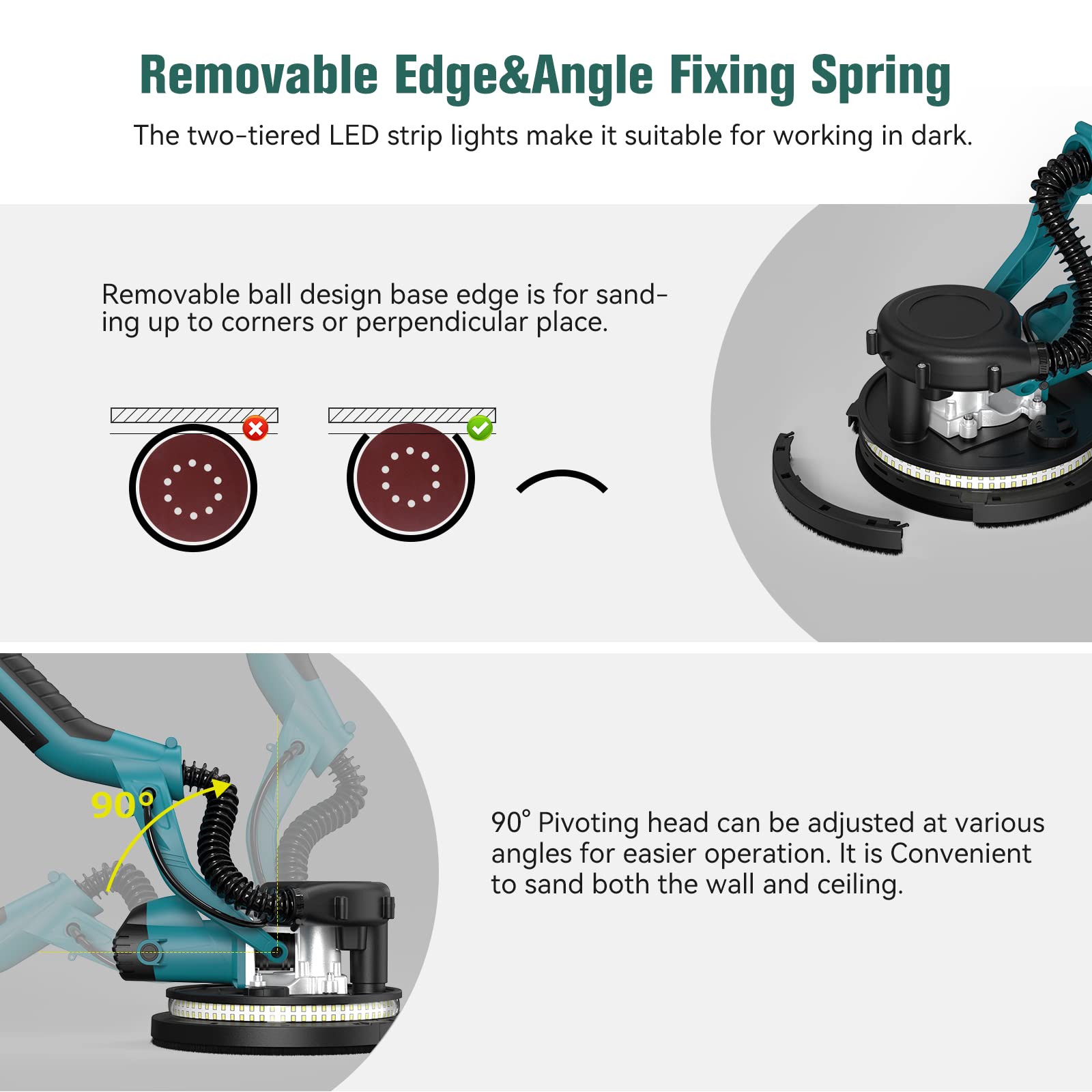 WAABENN Drywall Sander, 750 W, Foldable & Retractable Ceiling Sander, 