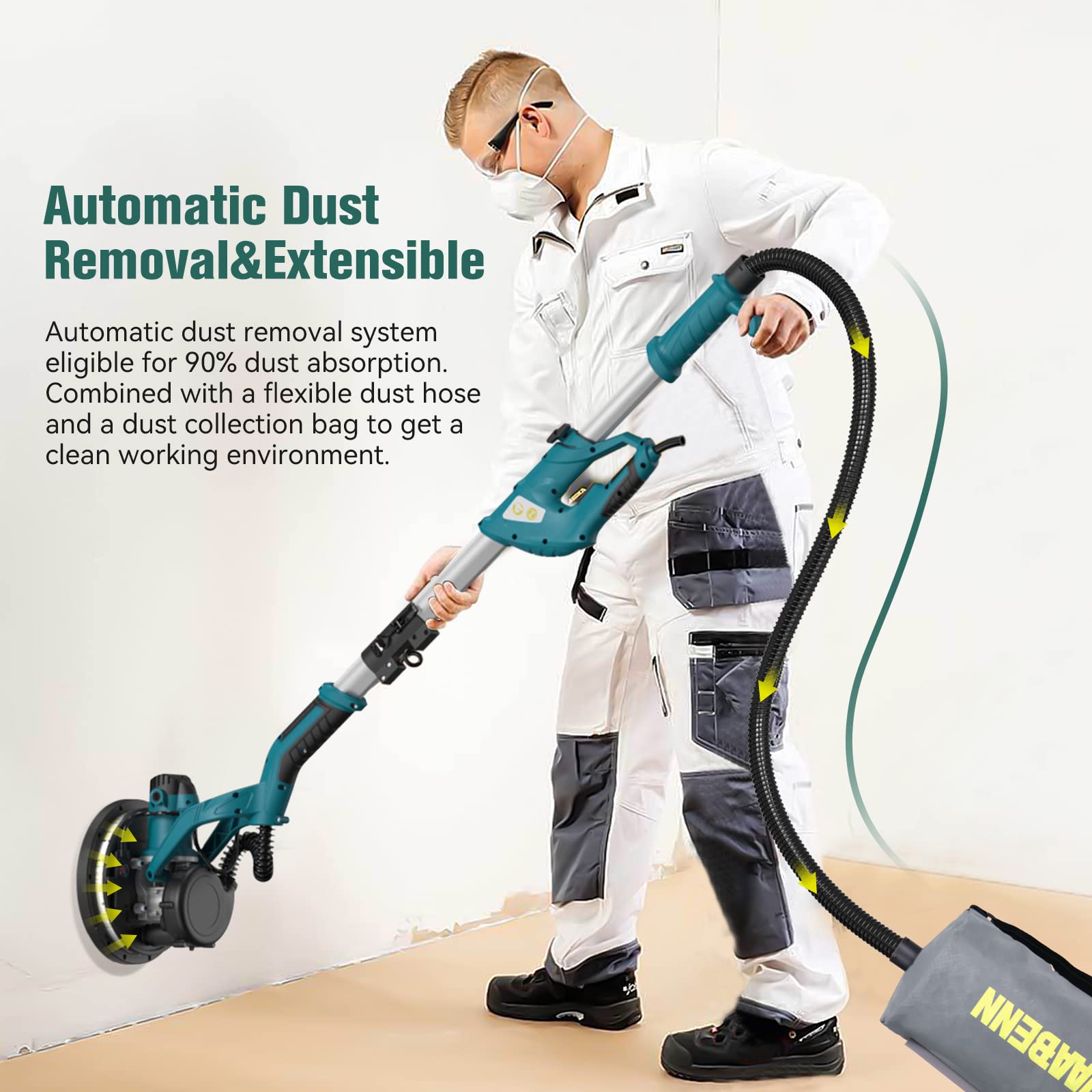 WAABENN Drywall Sander, 750 W, Foldable & Retractable Ceiling Sander, 