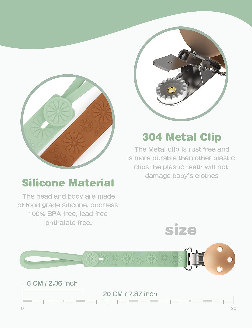 Pacifier Clips, Mamild Silicone Paci Clip Soothie Binky Clips for Baby Boys Girls 2 Pack Shower Gift Set (Blue & Brown)