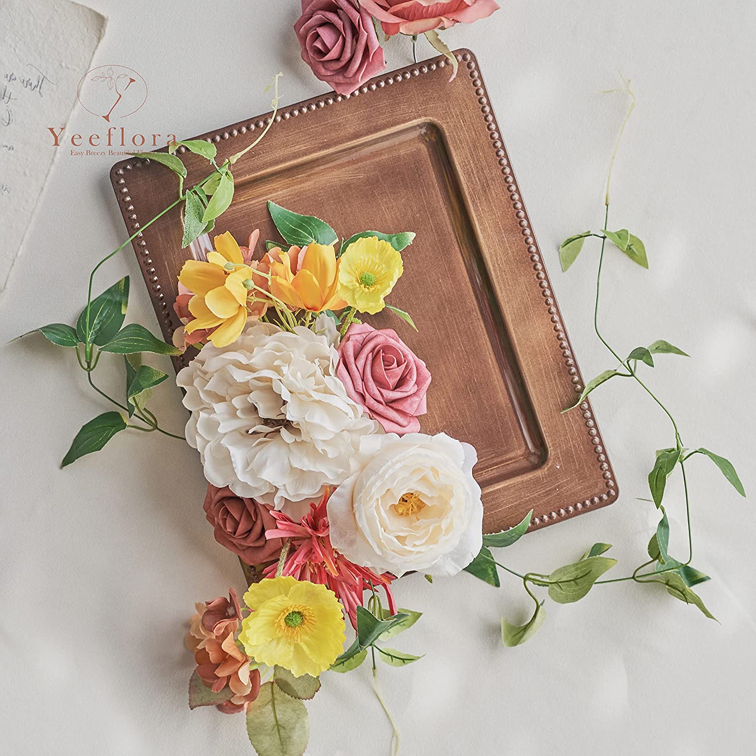 YEEFLORA Artificial Flowers, Dusty Pink Wedding Decorations Flower