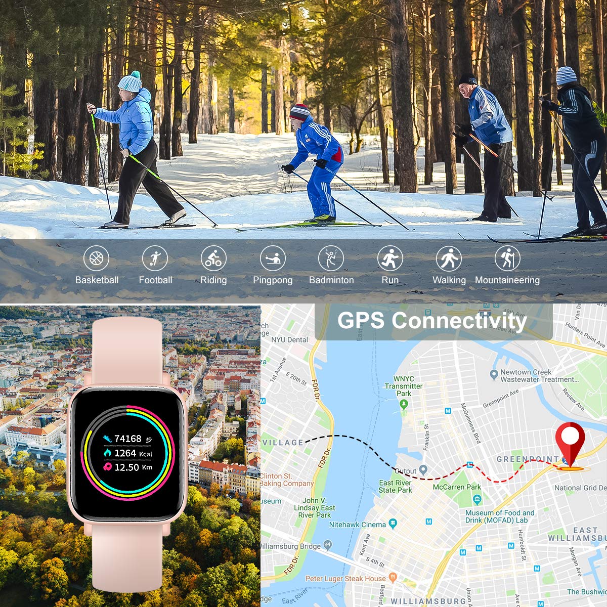 Bluetooth Smart Watches Fitness Tracker Watch -PINK