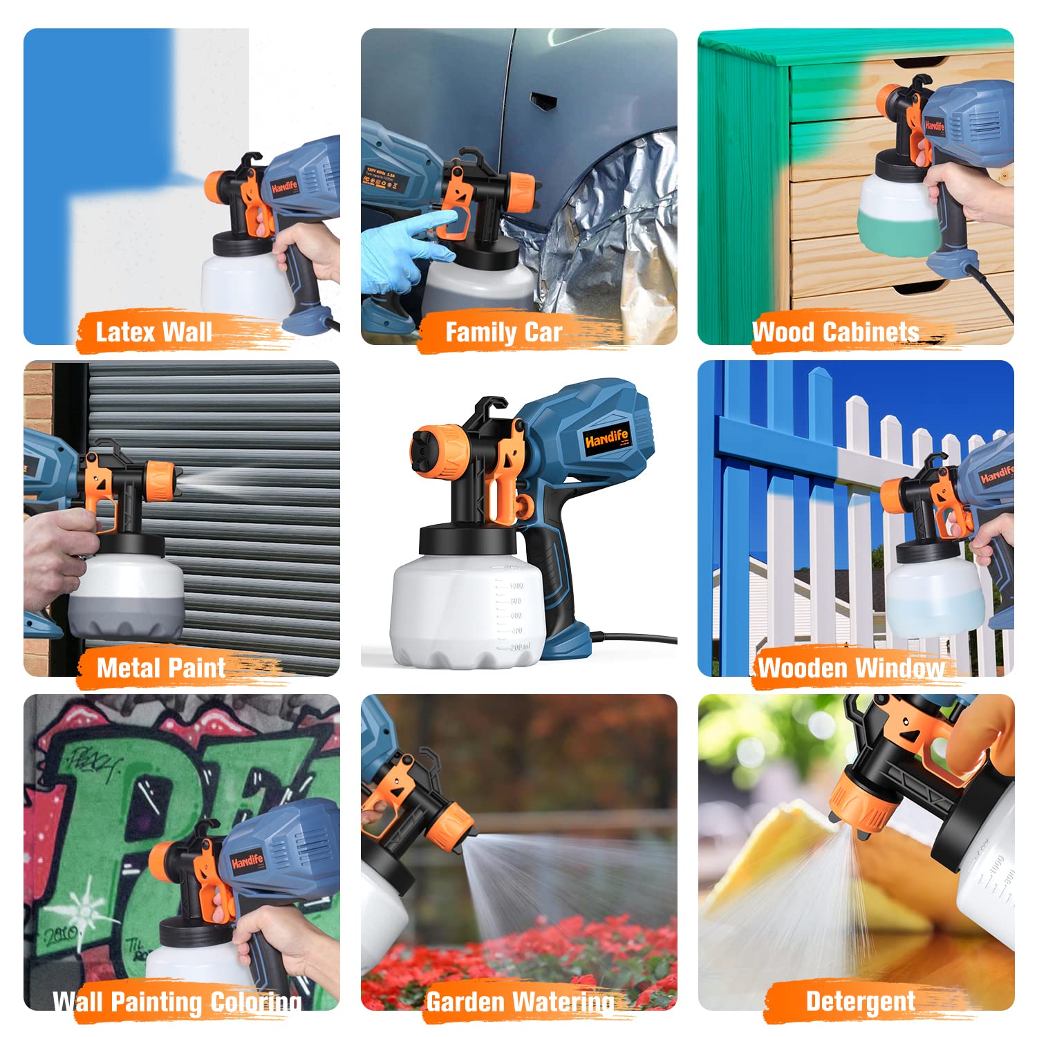 Paint Sprayer,Handife1200ml HVLP Electric Spray Gun with 5 Nozzles, 3 