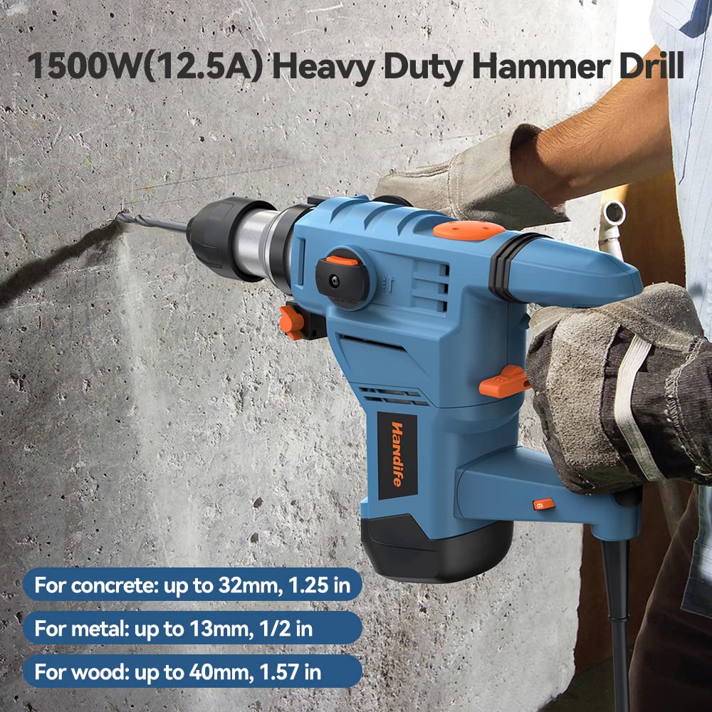 Rotary Hammer Drill Handife 12.5 Amp 1500W Heavy Duty Hammer