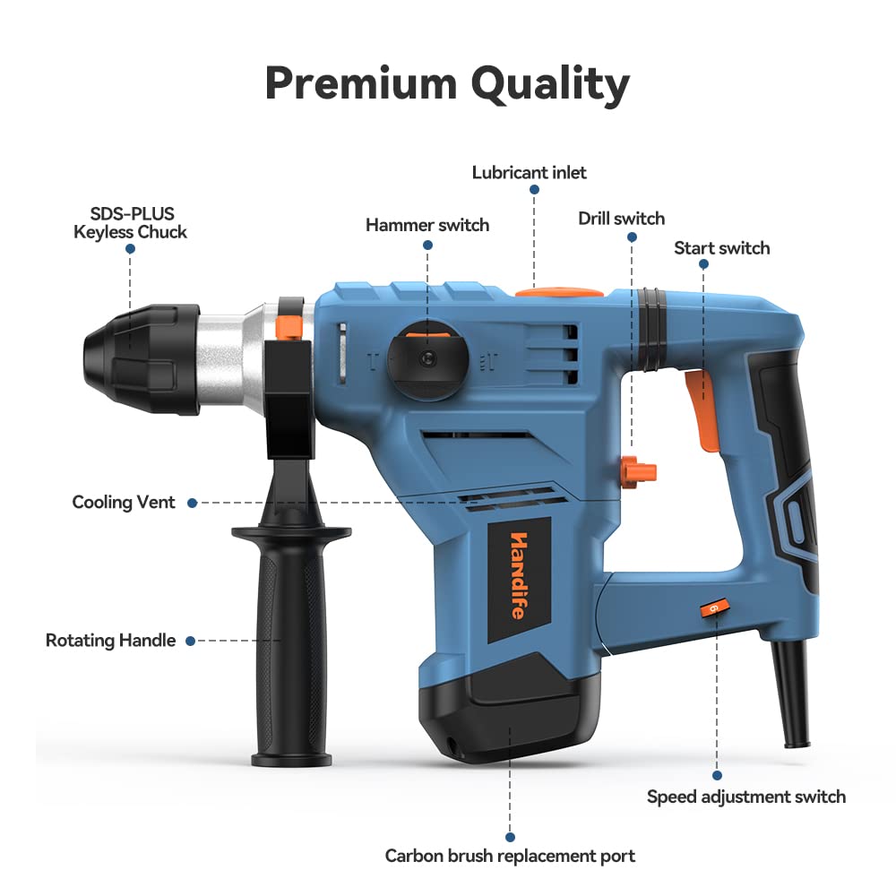 Rotary Hammer Drill Handife 12.5 Amp 1500W Heavy Duty Hammer