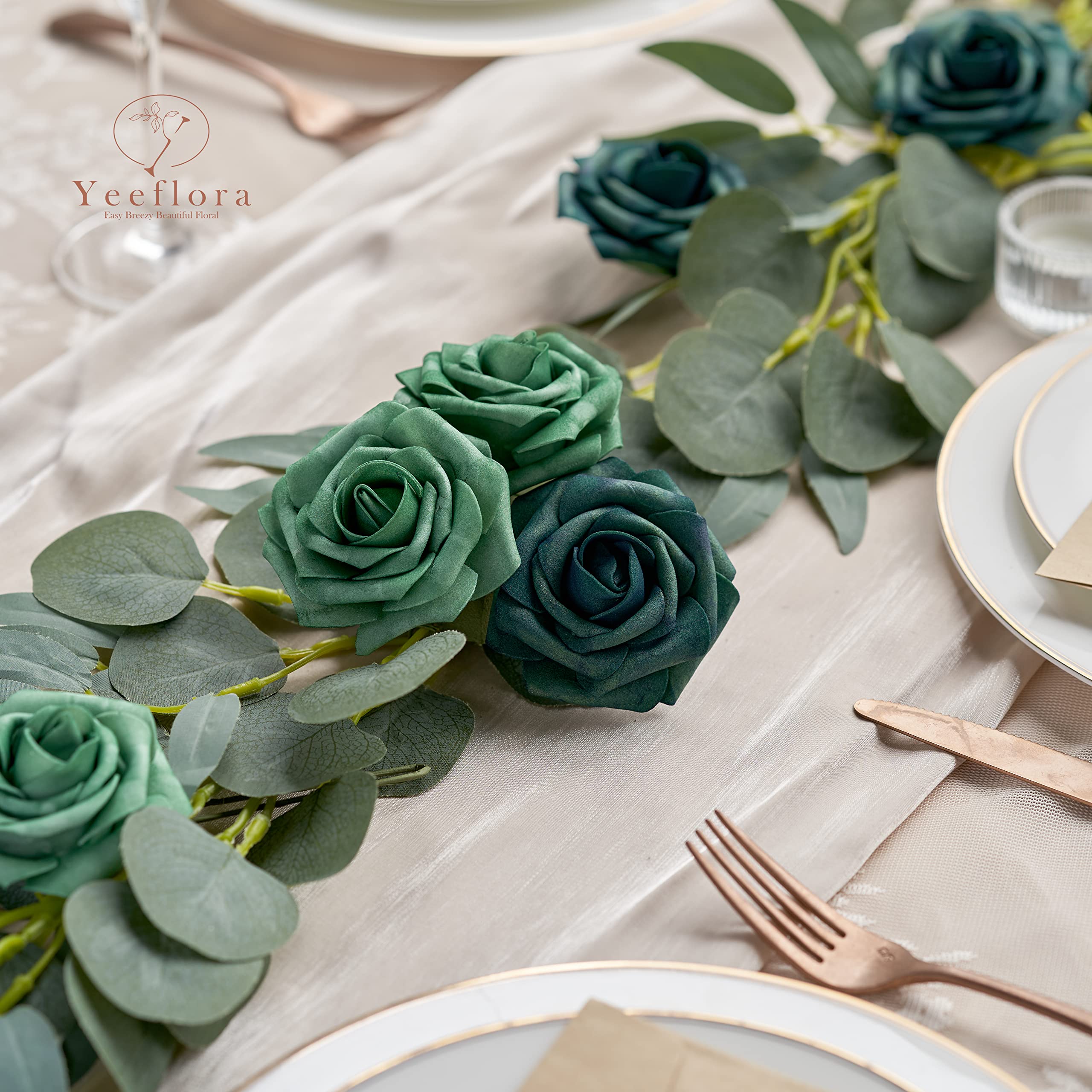 YEEFLORA Artificial Flowers, 25pcs Realistic Artificial Rose 