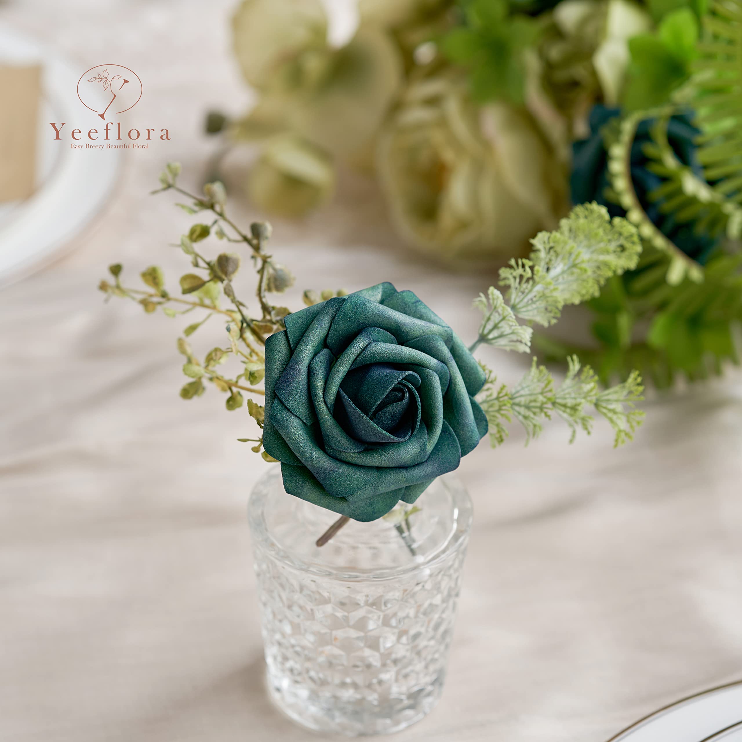 YEEFLORA Artificial Flowers, 25pcs Realistic Artificial Rose 