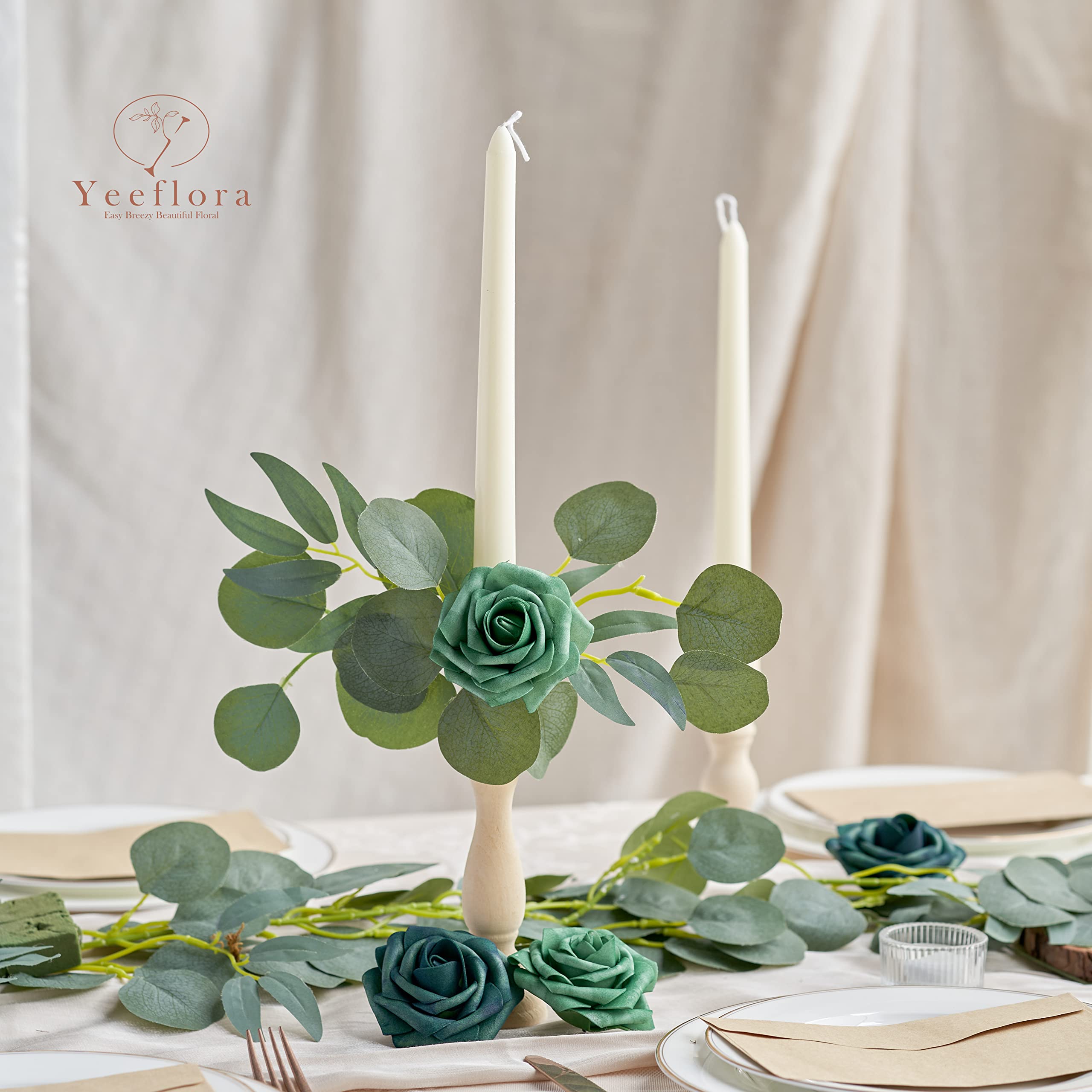 YEEFLORA Artificial Flowers, 25pcs Realistic Artificial Rose 