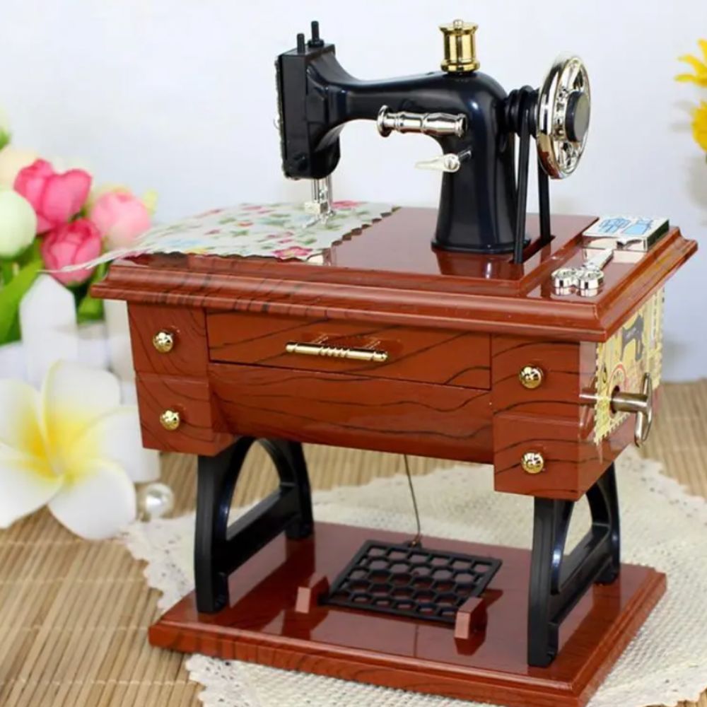 Wood Mini Sewing Machine Music Box