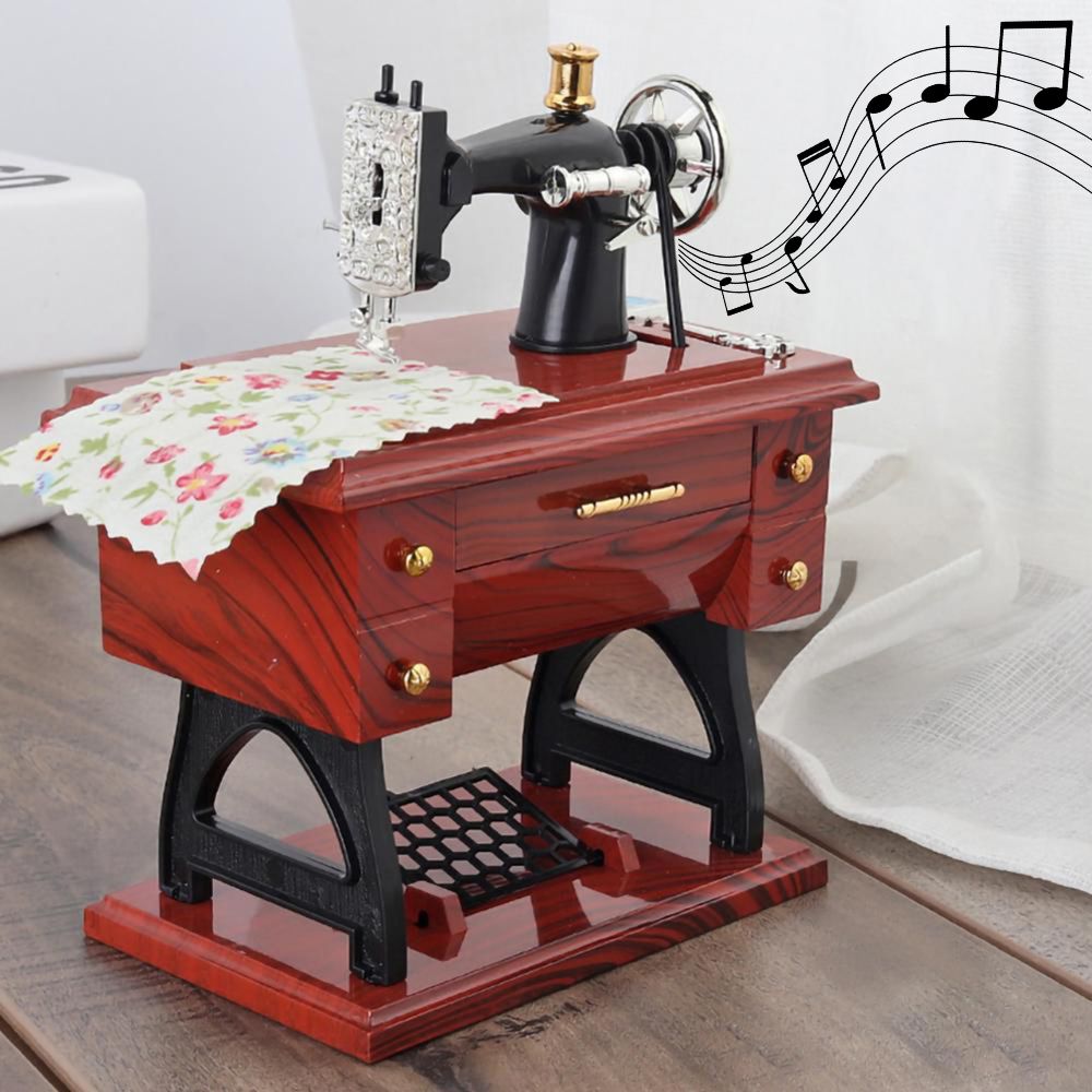 Wood Mini Sewing Machine Music Box