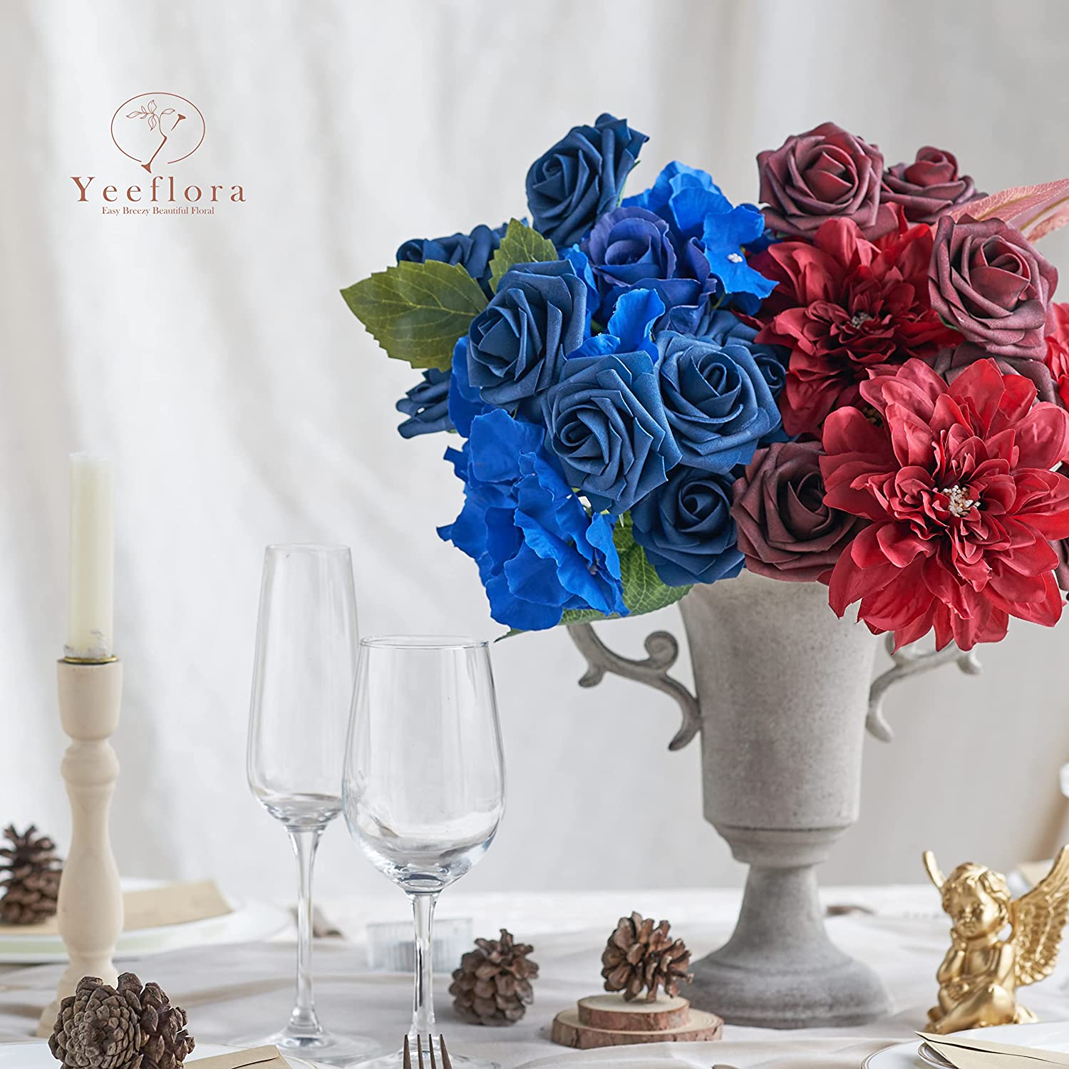 YEEFLORA Artificial Flowers, 25 Pieces Realistic Artificial Roses 