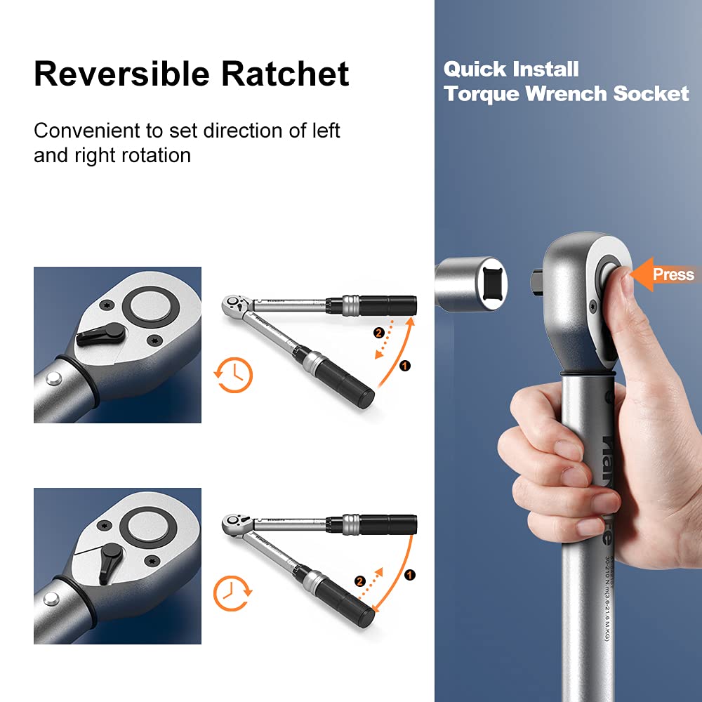 Handife 1/4 Inch Drive Click Torque Wrench Set