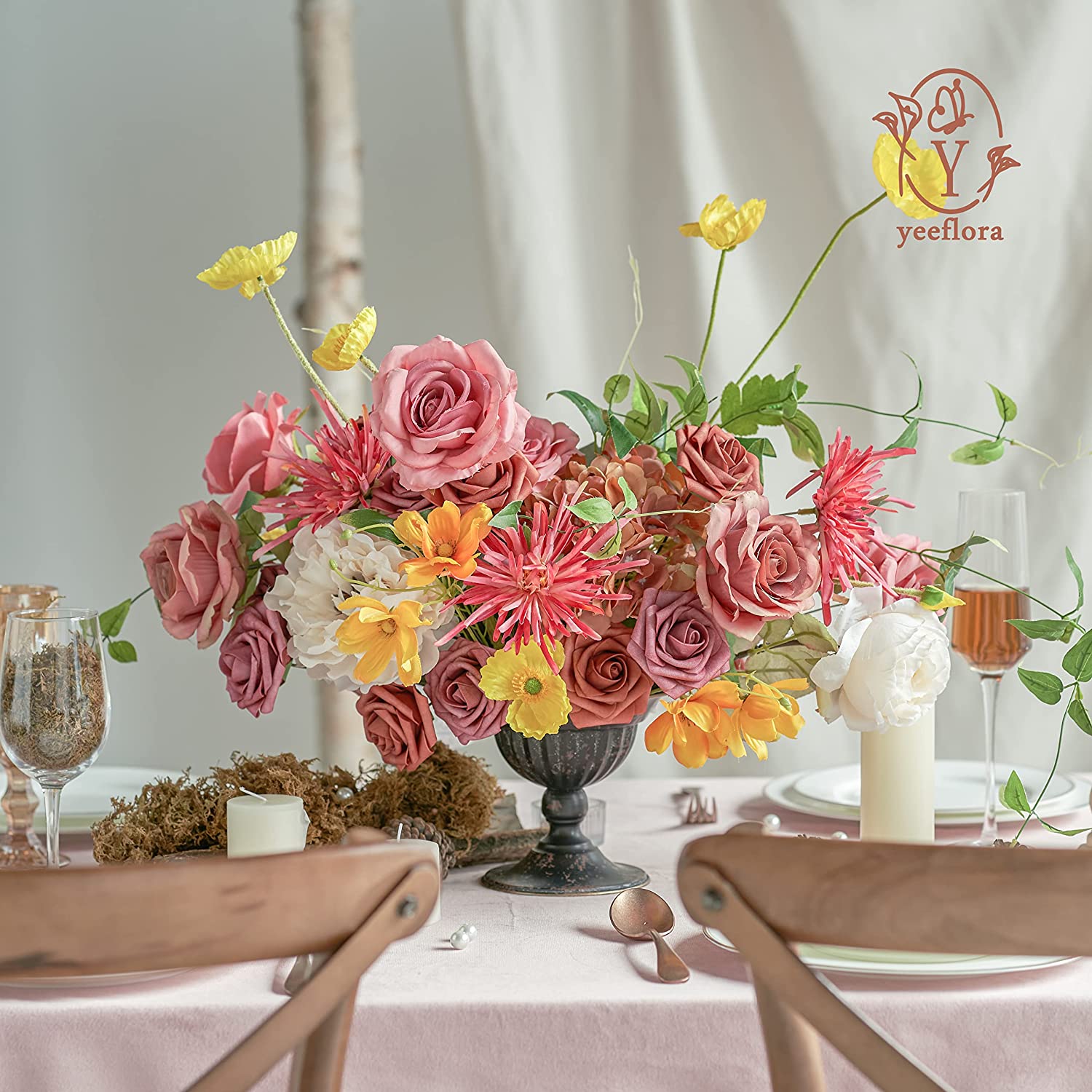 YEEFLORA Artificial Flowers, Dusty Pink Wedding Decorations Flower