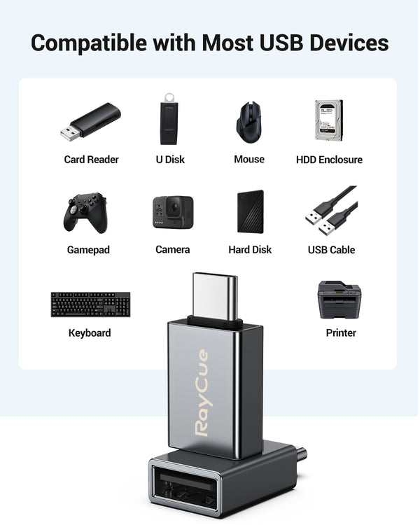 RayCue ExpandPro Uno A1 USB-C to USB 3.0 OTG Adapter for USB-C Enabled Devices-2 x Pack