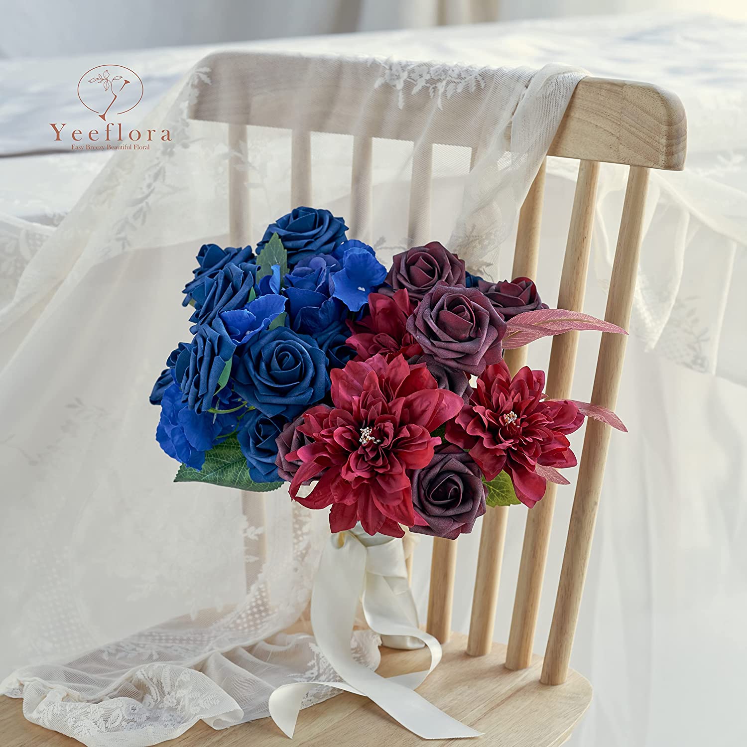 YEEFLORA Artificial Flowers, 25 Pieces Realistic Artificial Roses 