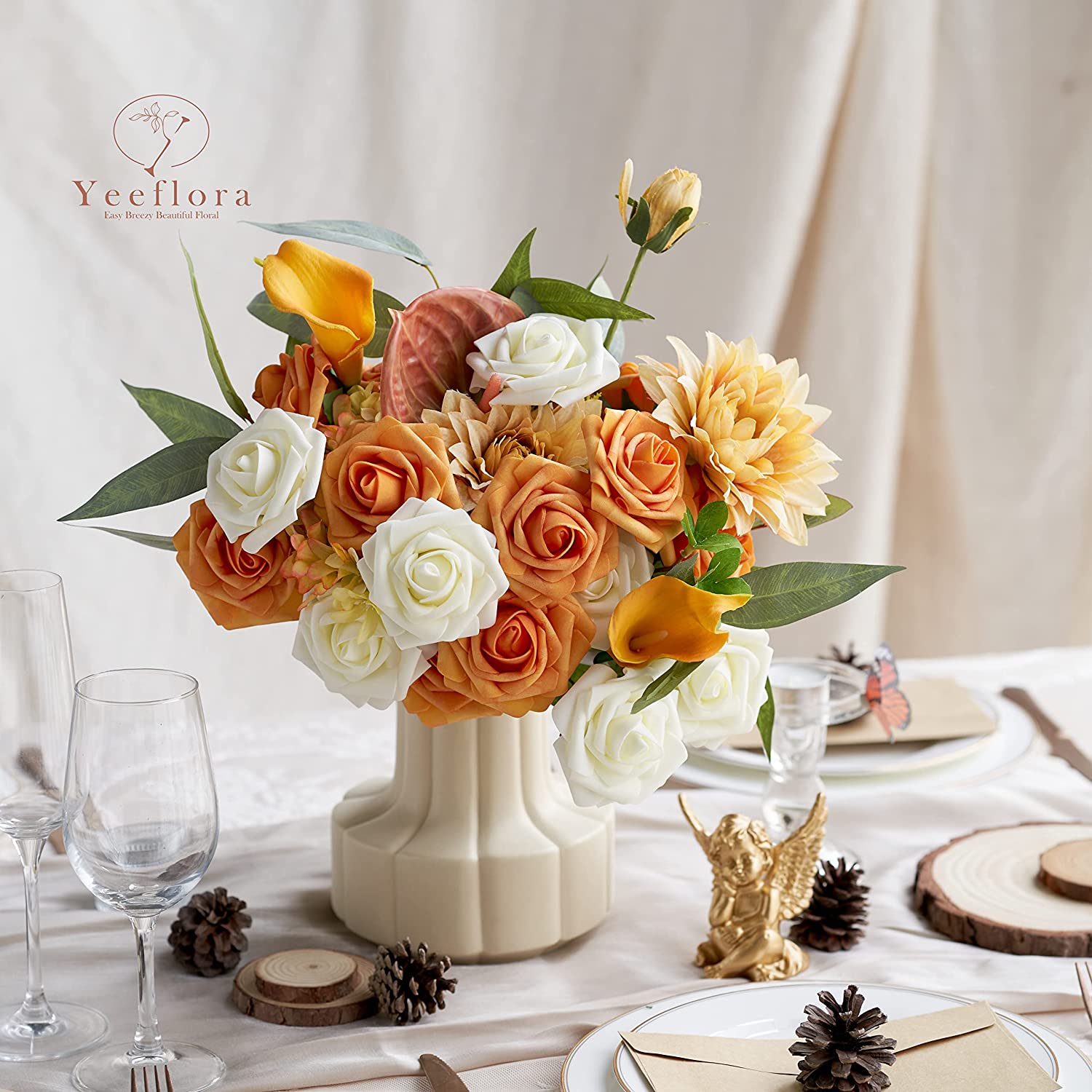 YEEFLORA Artificial Flowers, 25 Pieces Realistic Artificial Roses