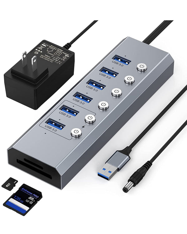 RayCue ExpandPro Prima 8-in-1 Powered USB Hub for USB-A Laptop and Computer