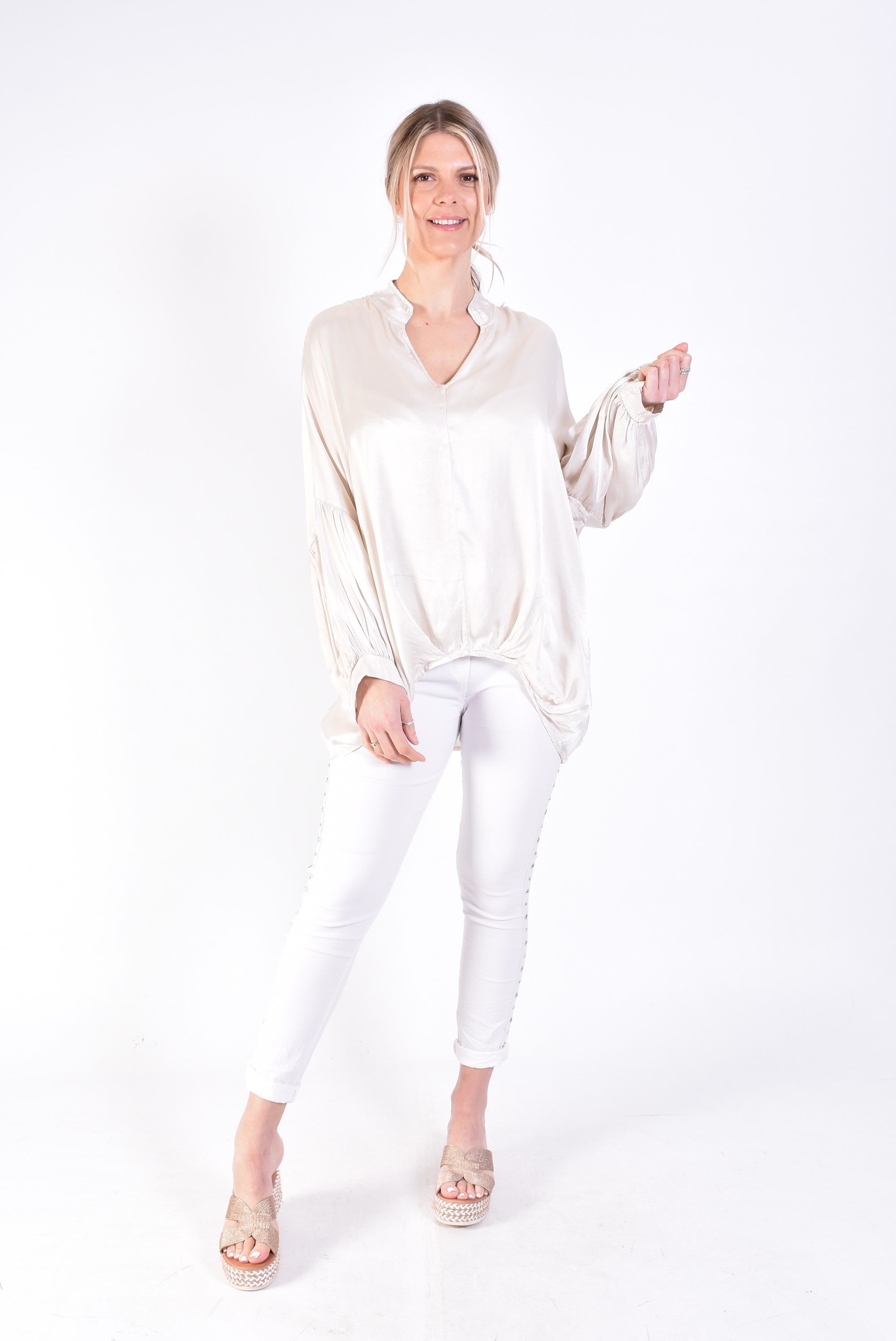 Cannes Silk V Neck Top